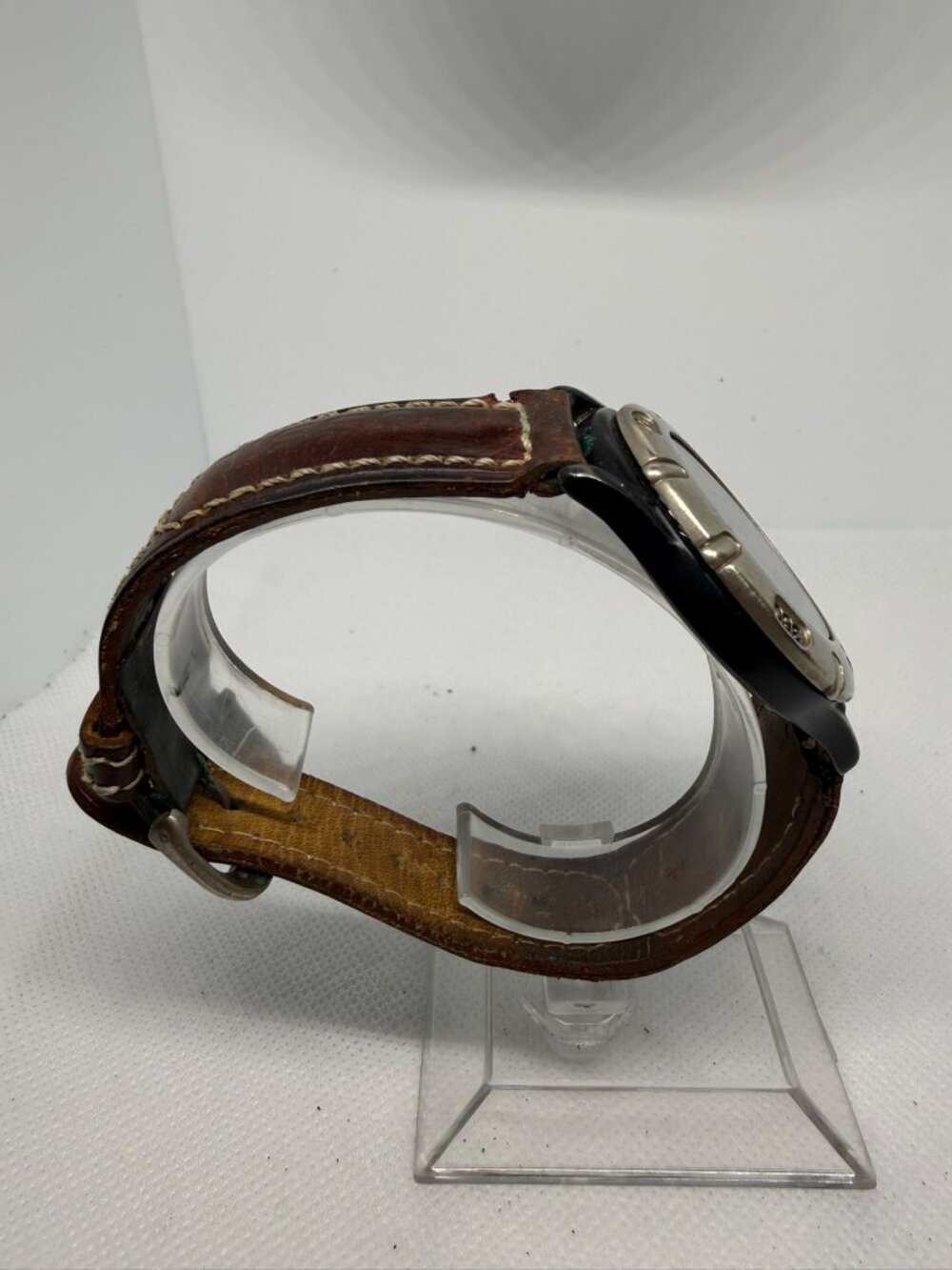 Vintage Fossil FS9883 Mens Brown Leather Watch Black Dial Aged Silver Tone - Picture 7 of 13